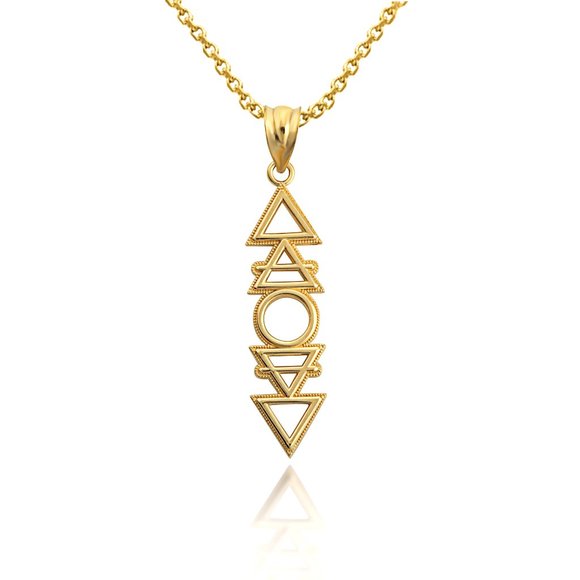 Solid 10k Gold 4 Elements Earth, Air, Water, Fire Symbols Pendant Necklace